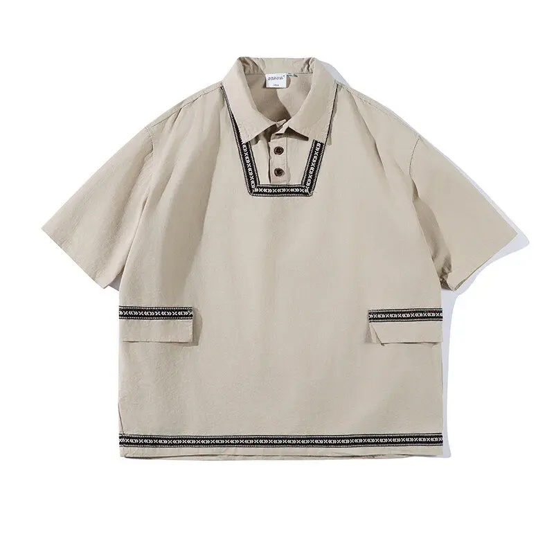 

Свободный крой, короткий рукав, пуловер с круглым вырезом, японский ретро-стиль, рабочая одежда, этнический узор Америка Каччи