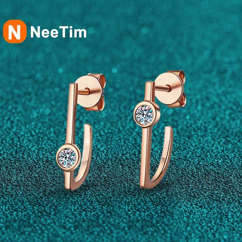 NeeTim Moissanite Earrings Lab Diamond 925 Sterling Silver with White Champagne Gold Plated Studs Hoop Earring Wedding Jewelry