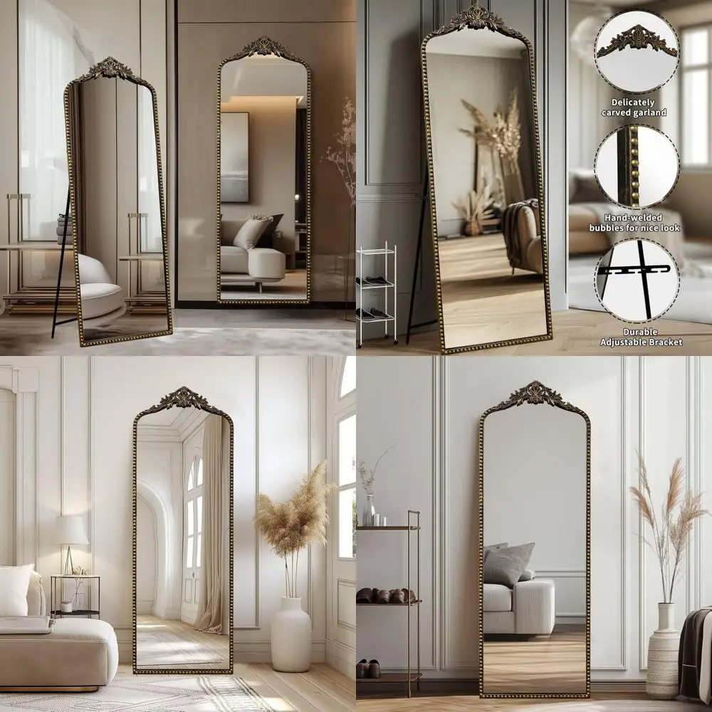 Vintage barokke stijl volledige lengte vloerspiegel, 65x22 sierlijke vrijstaande of aan de muur gemonteerde volledige lichaamsspiegel