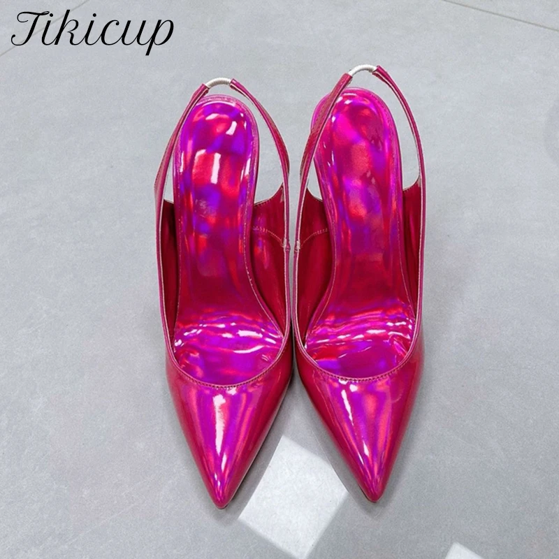 

Металлические розовые туфли-лодочки Tikicup на шпильке с ремешком на пятке для женщин, с острым носком, на высоком каблуке, для вечеринок, клубов и вечерних мероприятий, большие размеры