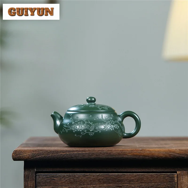

230ml Retro Yixing Purple Clay Teapots Famous Master Handmade Plum Blossom Pot Raw Ore Dark Green Mud Kettle Zisha Tea Set Tea