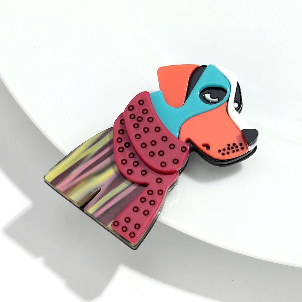 Neue Mode Acryl Bunte Schal Hund Broschen für Frauen Unisex Nette Tiere Spleißen Abzeichen Schmuck Geschenke Kleidung Zubehör – Detail 10