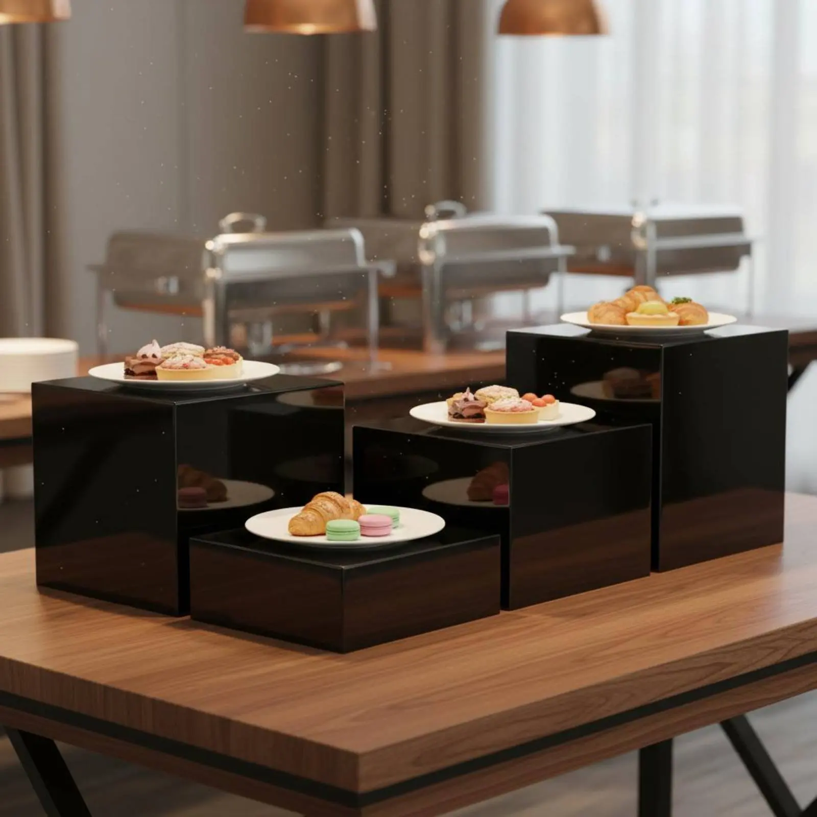 Black Acrylic Display Riser Reusable Acrylic Display Riser Nesting Pedestal Box Versatile Hollow Bottom Nesting Stand