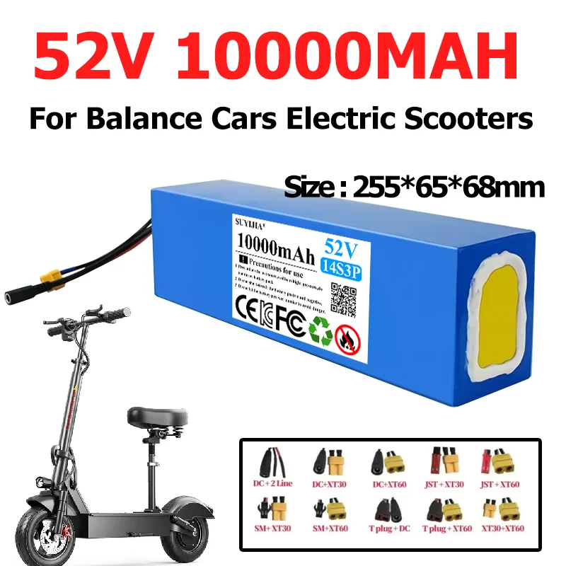 14S3P 52V 10000mAh Electric Scooter Lithium Battery 18650 Battery Pack Built-in BMS 20A for Electric Motorcycle Scooter Battery