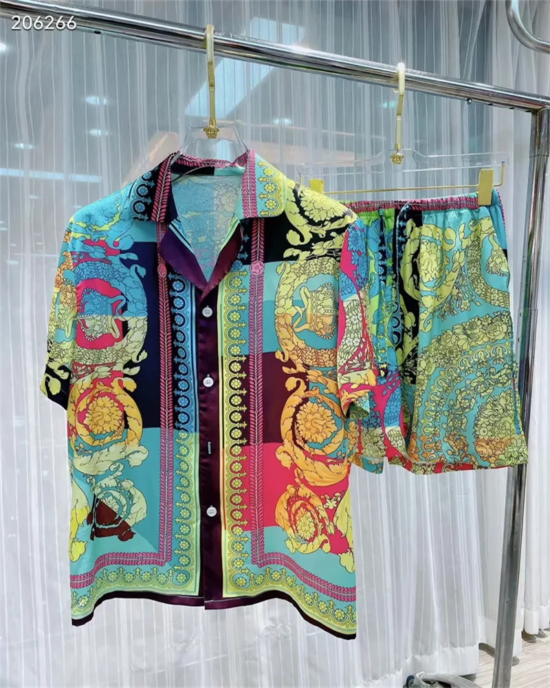 

Summer Men Shirt Set 3d Print Vintage Silver Dragon Pattern Beach Short Sleeve Casual Shirt Oversize Beach Shorts Hawaiian Suits