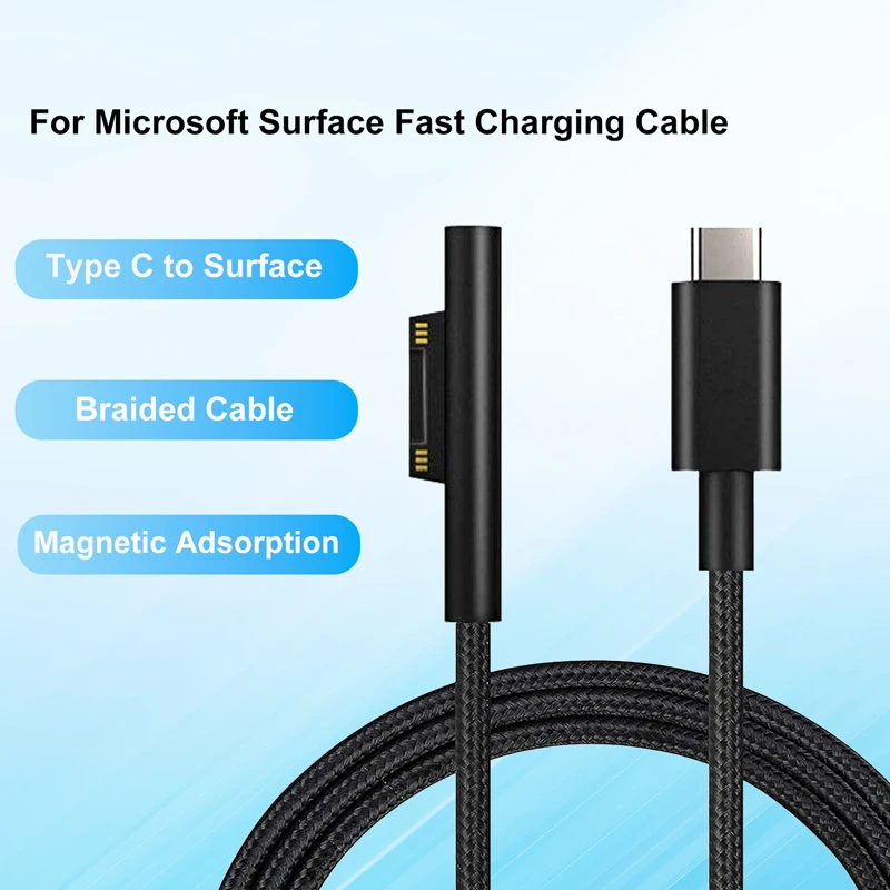 

Зарядный кабель Surface Connect to USB-C 15 В/3 А для Microsoft Surface Pro11/10/9/X/8/7/6/5/4/3 Laptop7/6/5/4/3/2 Surface Go4/3/2