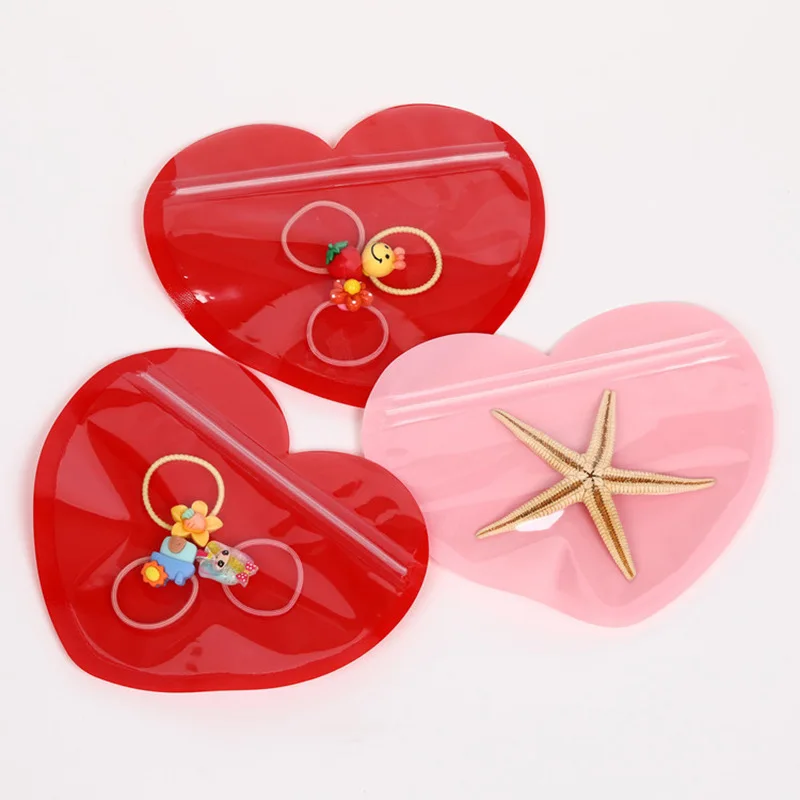 10pcs Heart Jewelry Bags 8.5*10cm Ziplock Self-sealing Bag Transparent Stud Earring Necklace Hairclip Storage Small Pouches