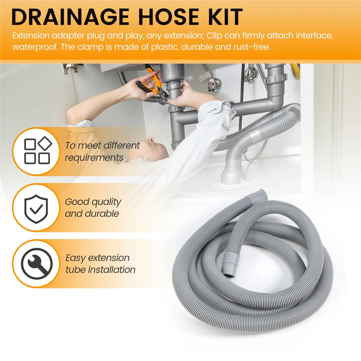 Drain hoseDrain Hose Extension for Washing Machines,2M Drain Hose Universal Washing Machine Hose,Drain Hose Dishwasher Extension