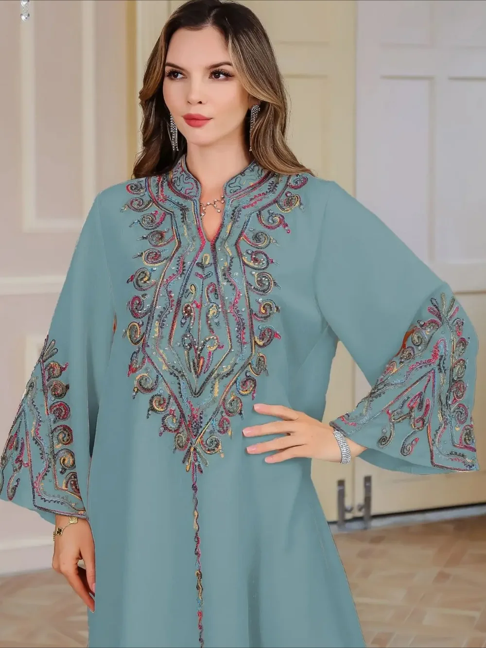 Haftowane sukienki dla kobiet muzuลmaลska impreza Eid dลuga suknia Ramadan dubaj saudyjska abaje Islam Jalabiya Vestidos arabski Kaftan maroko