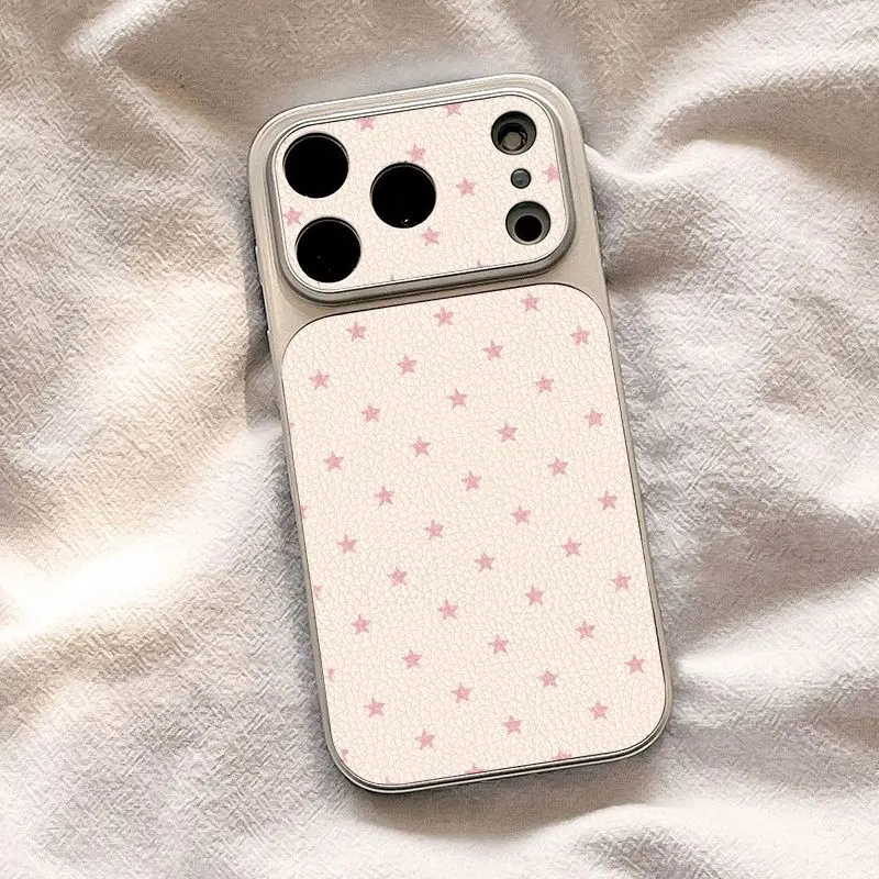 

Fashion Full Screen Pink Stars Ultra-Thin Phone Case For iPhone 17 16 15 14 13 12 11 Pro Max Y2K Frosted Transparent Cover