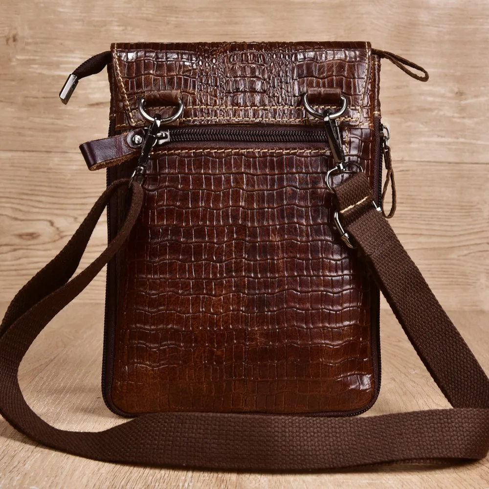 Crocodile Pattern Messenger Bag Genuine Leather Shoulder For Men Cowhide Fashion Small Flap Male Crossbody Chest Pack Handbag