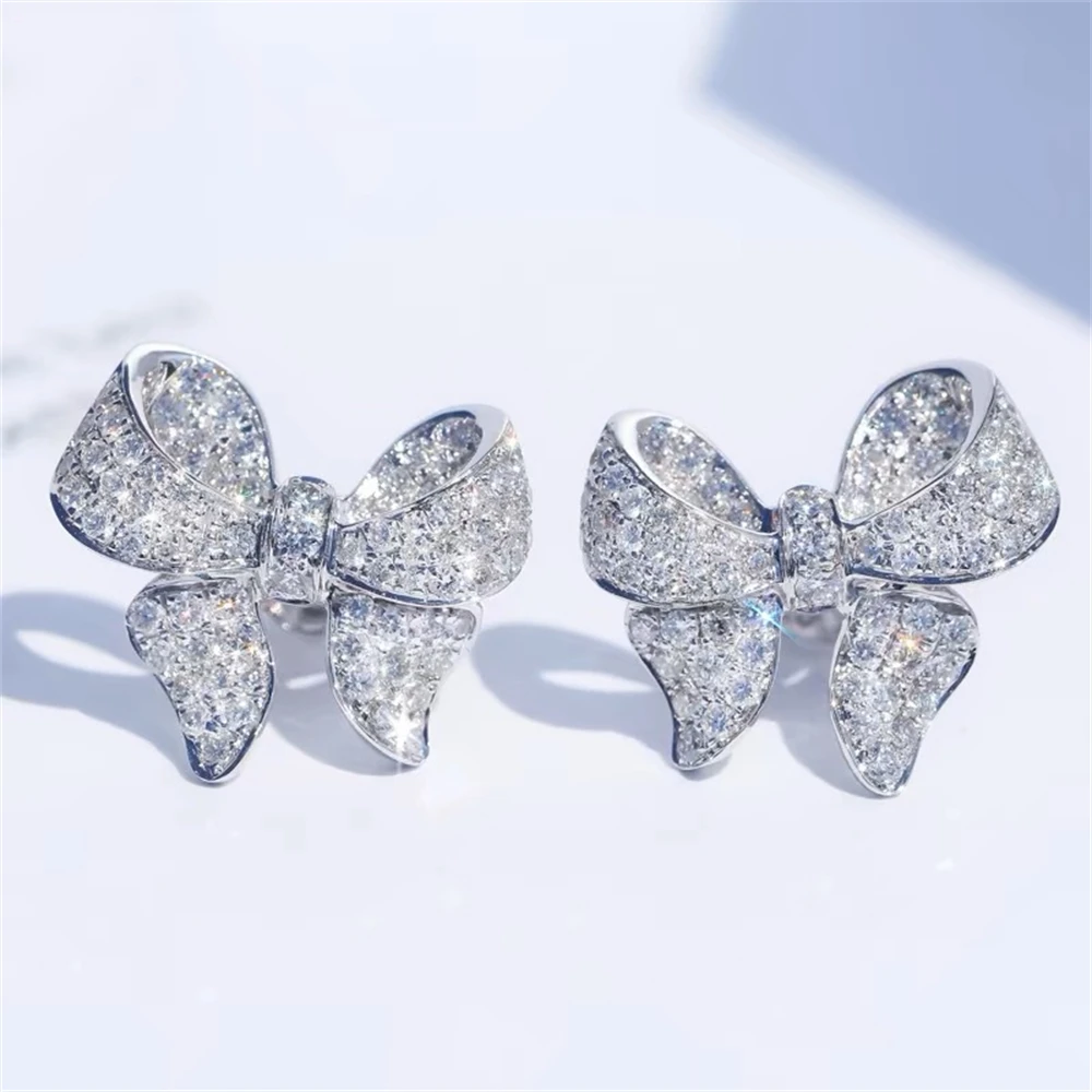 Sweet Cute Bowknot Crystal Zircon Stud Earrings For Women Romantic Trend Delicate Wedding Party Jewelry Accessories image 5