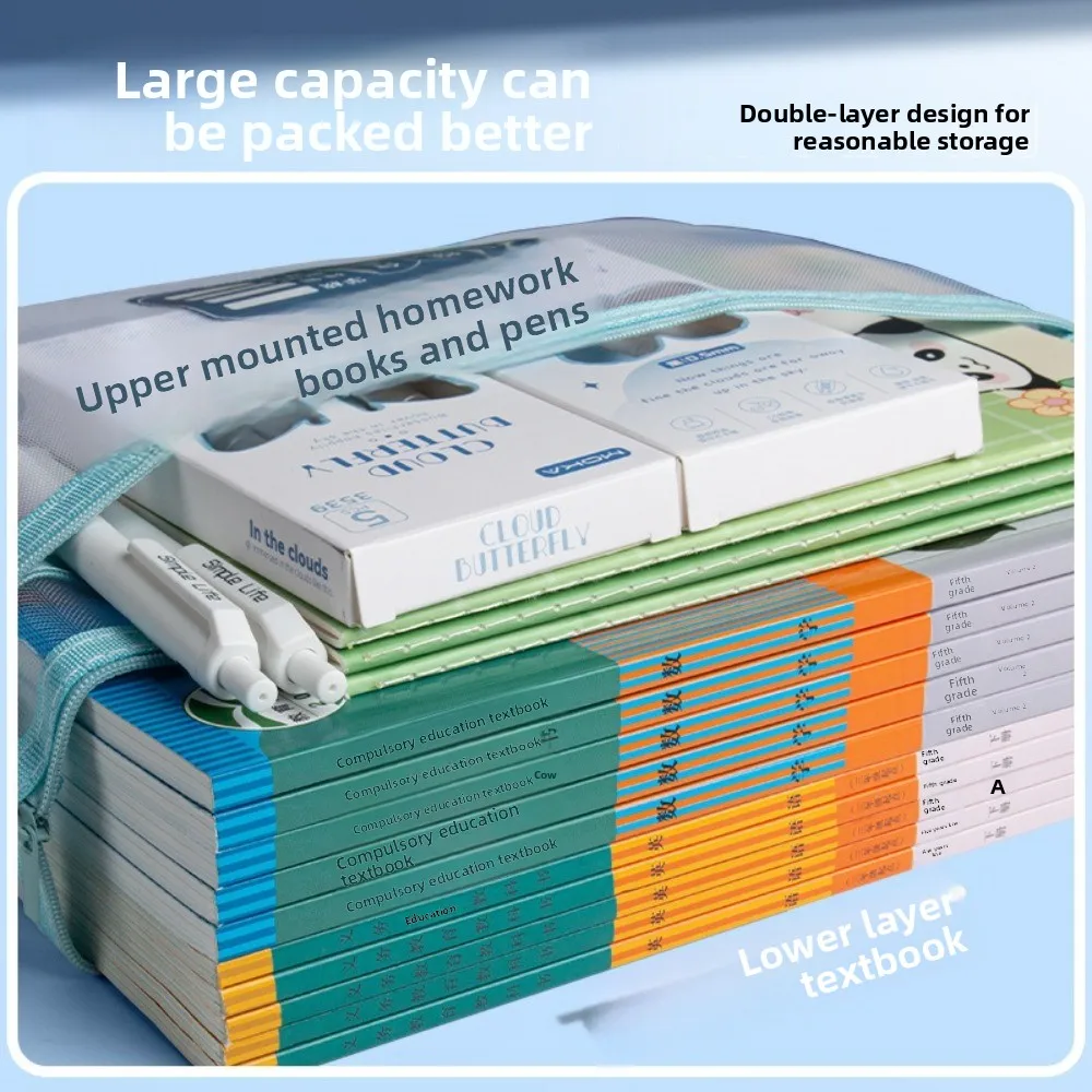 A4 Book Subject Storage Bag Large Capacity Double Zipper Classification File Bag Transparent Mesh Document Handbag School