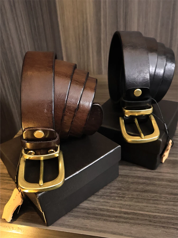 天井レベルのヘッドレイヤー牛革ベルトカジュアルバックル銅製留め金メンズベルトビジネススタイル若者向け