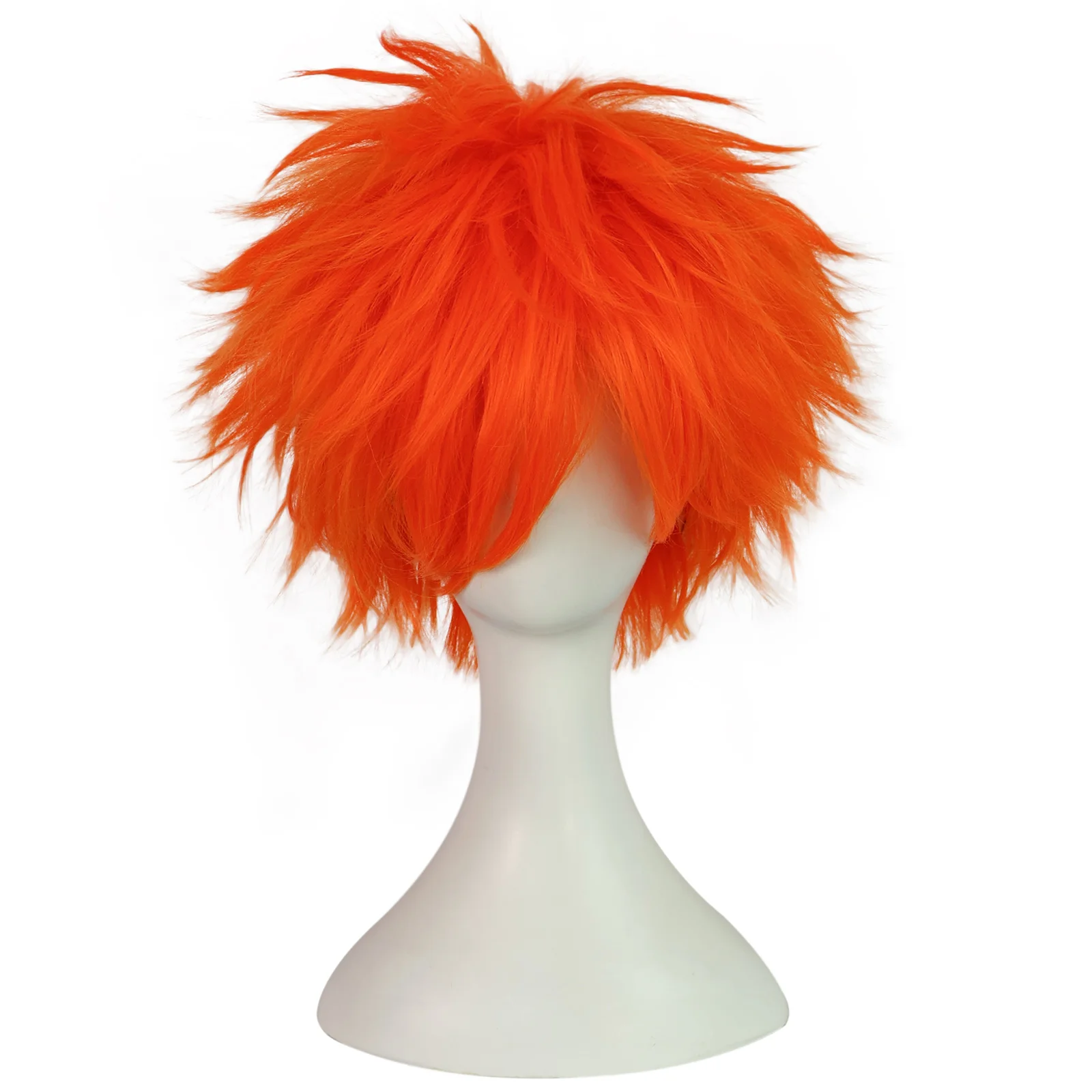 Orange red synthetic short straight neutral multifunctional cosplay wig, for music festival, Christmas, Halloween, parties wig
