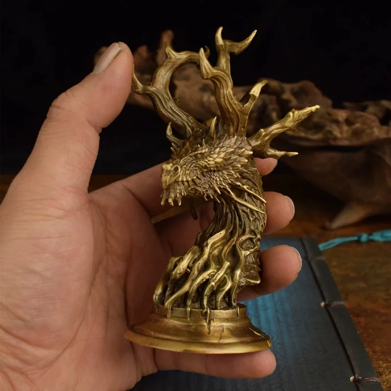 Brass Tree‑Root Dragon Bust Statue Antique Mythical Creature Figurine Desktop Collectible Sculpture Home Office Shelf Decor Gift