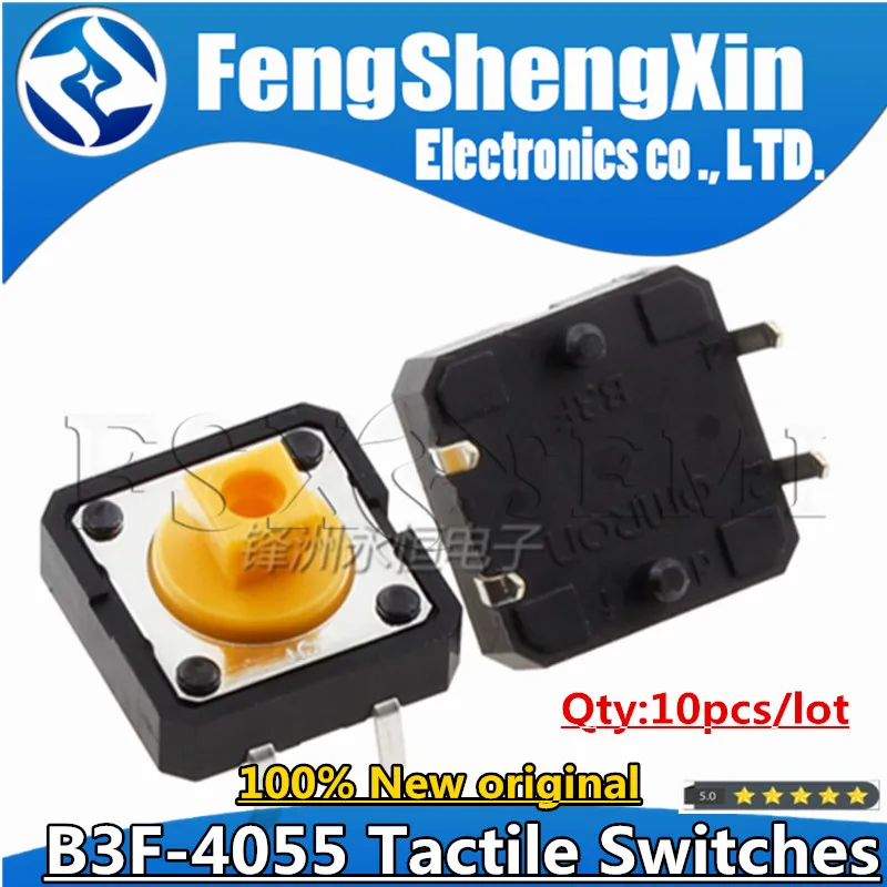 10pcs 100% New original B3F-4055 Tactile Switches Yellow Square Push Button Tact Switch 12*12*7.3 mm