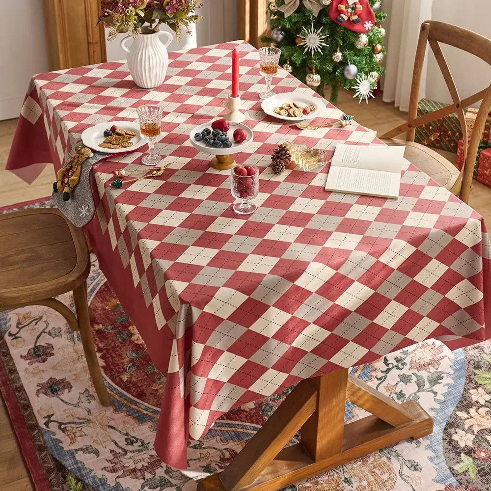 

KJ07976 Red festive Christmas atmosphere dining table plaid cloth