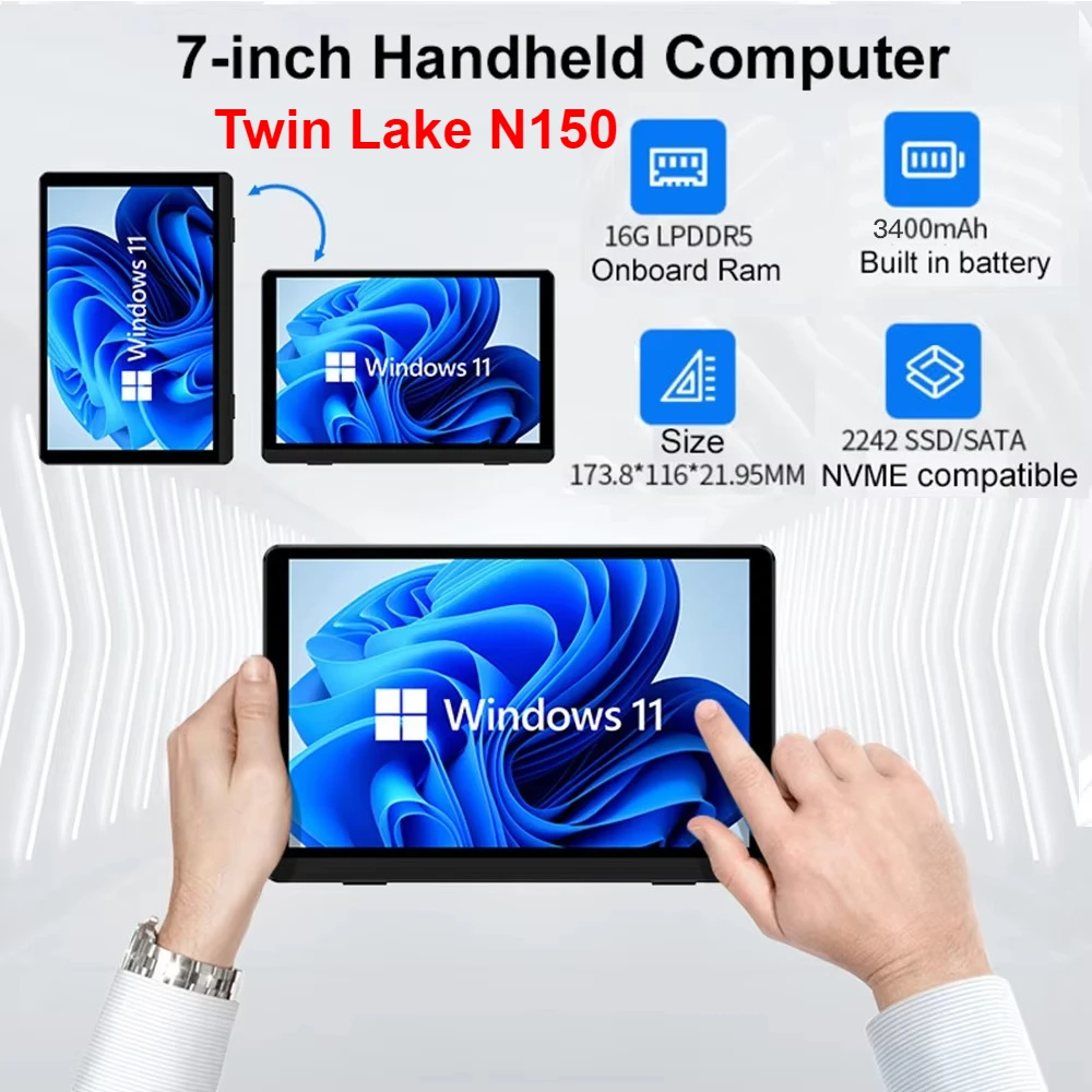 SZBOX 7 بوصة Twin Lake N150 كمبيوتر صغير ويندوز 11 DDR5 16GB 512GB SSD شاشة تعمل باللمس اللوحي WiFi6 BT5.2 كمبيوتر الجيب المكتبي