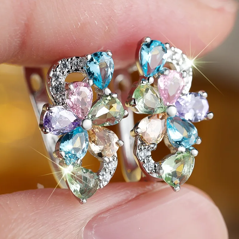 1Pair of Special Delicate Floral-shaped Multi-color Synthetic Zircon Earrings Suitable for Party Wedding  Daily Wear Jewelry