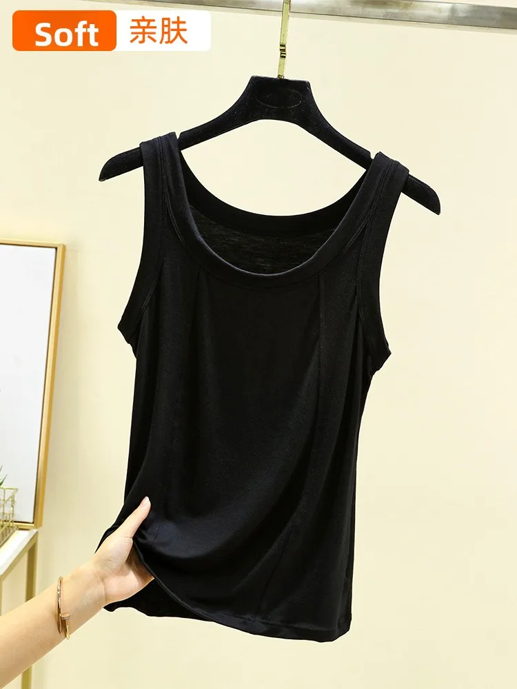 Camiseta sin mangas de Modal suelta Faionable Color versátil Mujer Verano Thin Casual Interior Svel Base irt