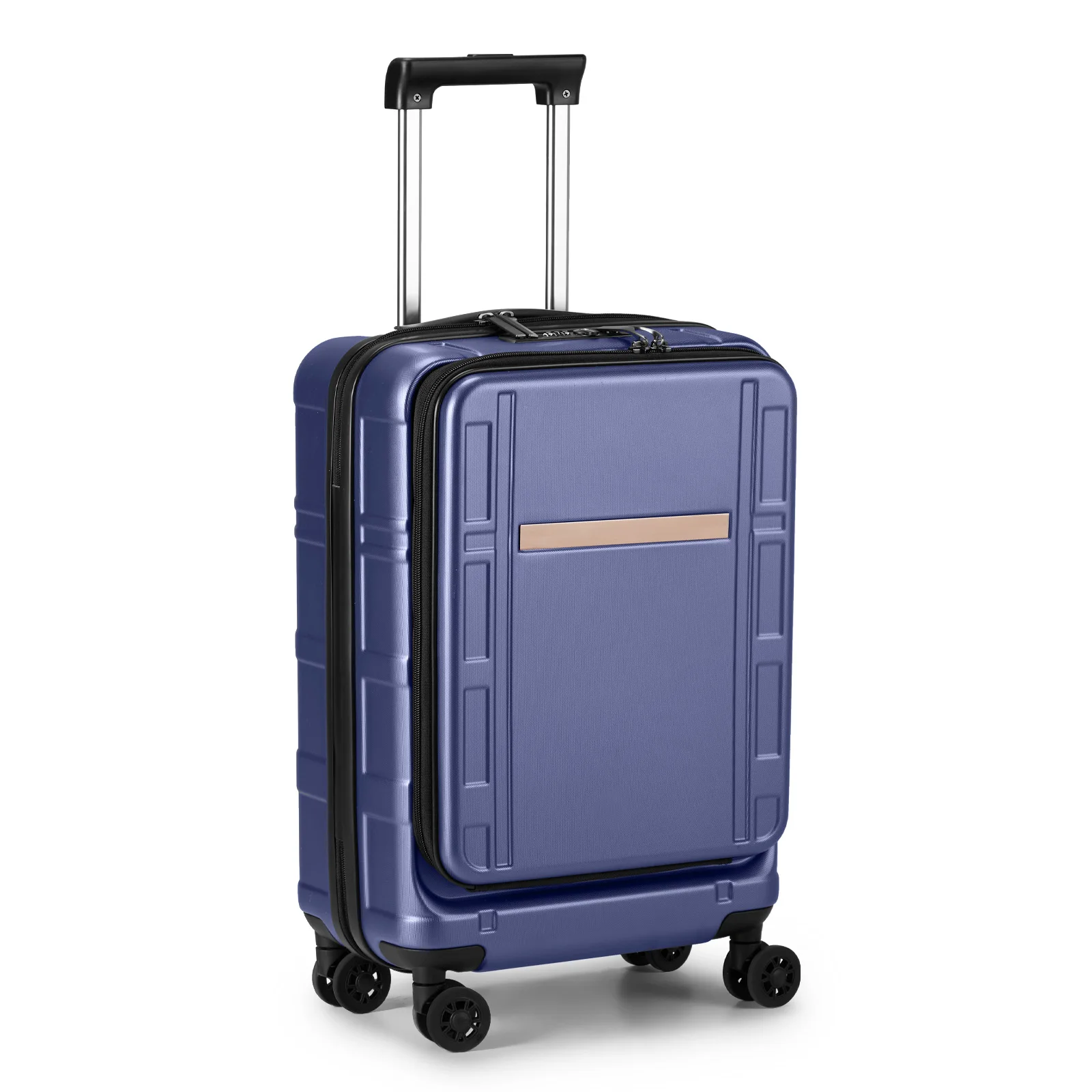 Carry on Luggage, ABS+PC 20 Inch Luggage with Front Compartment, Double Spinner Wheels, TSA Lock，Blue Color