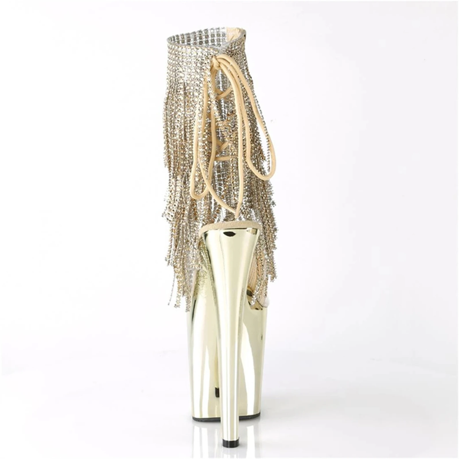 كعب كروم ساخن 20 سم مع سلاسل كريستالية | صنادل ذات نعل سميك لامع بحزام شفاف | أحذية نادي الحفلات المثيرة للنساء ليلاً #2