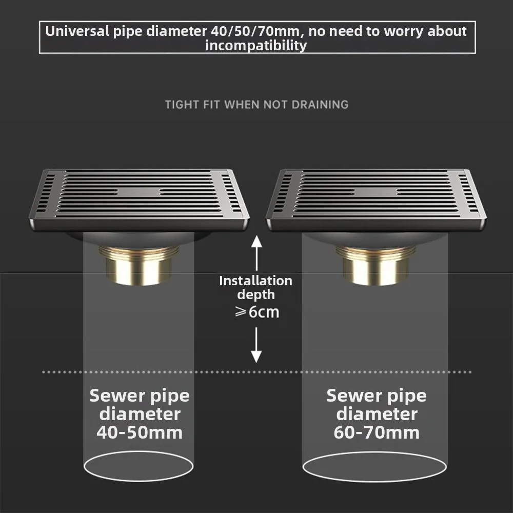 

Anti-Odor Stainless Steel Floor Drain Thickened Universal Drain Valve Cover Prevent Backflow All Copper Drain Core