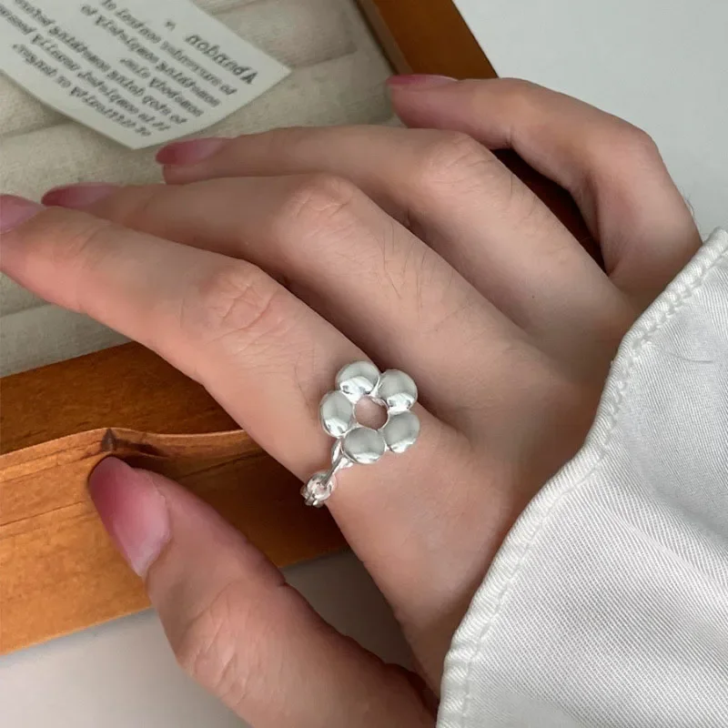 

925 Sterling Silver Large Flower Ring for Women Girl Hollow Out Sweet Romantic Fashion Party Daily Jewelry Gift Dropshipping