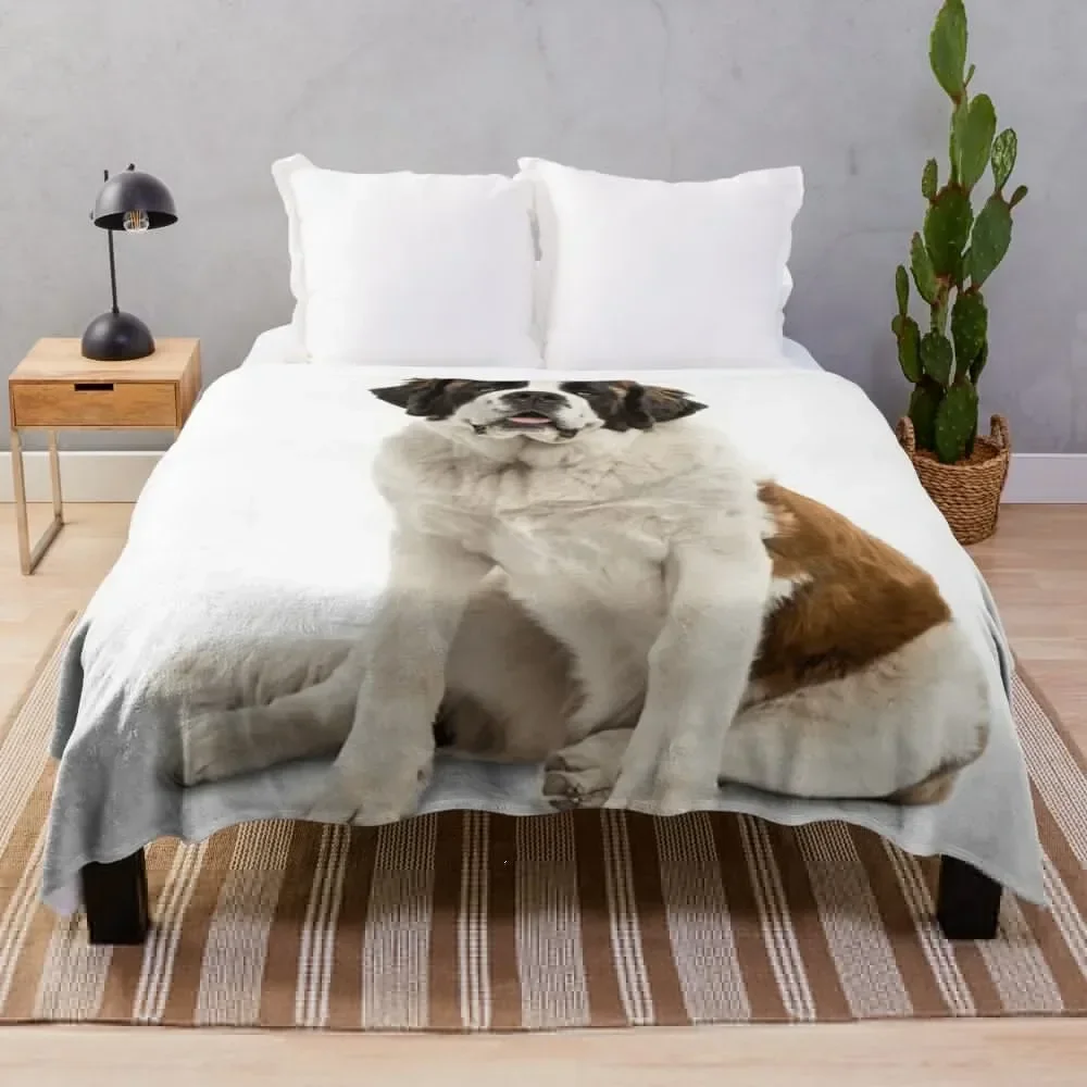 

A Patient St. Bernard Throw Blanket Loose Plaid on the sofa Decorative Beds Blankets