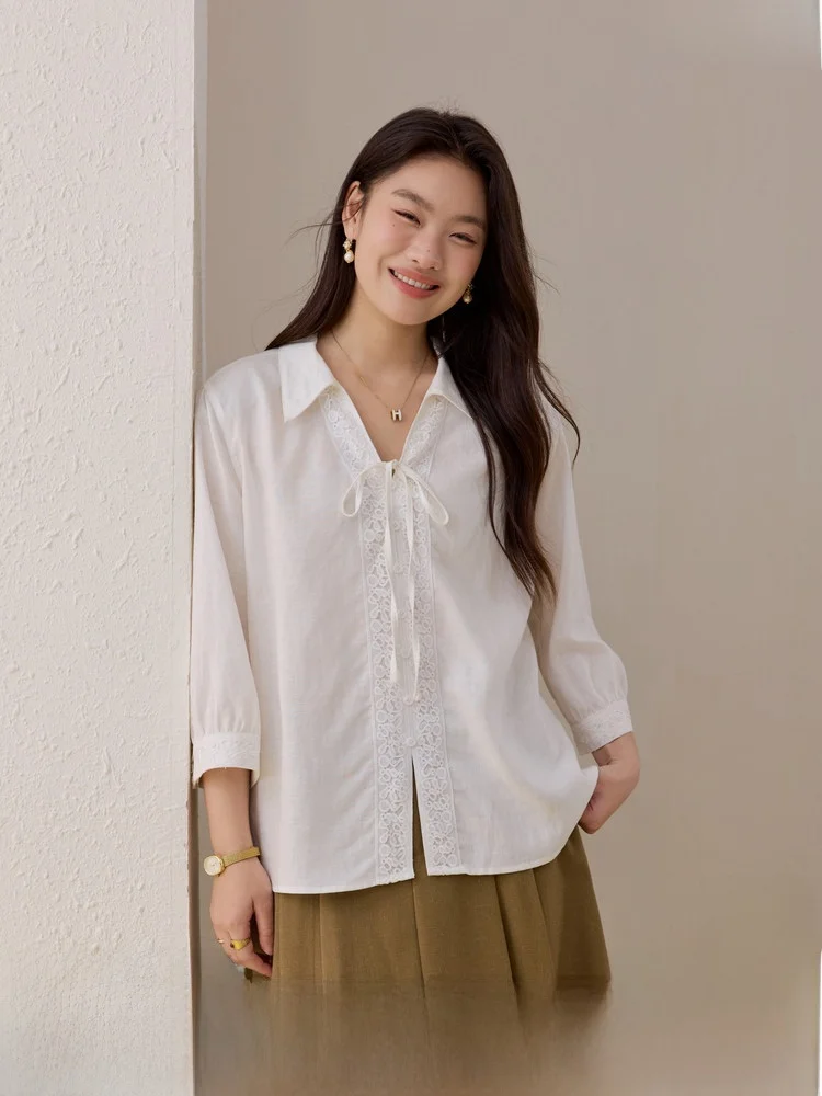 

Breathable Lace irt Gentle Sle Faionable Top for plus Size Women Spring Summer New Arrival Korean Version Slim Fit irt