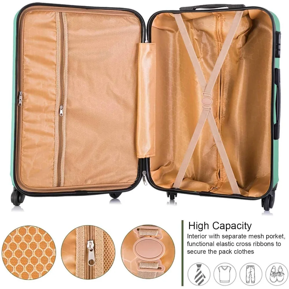 4-delige reisbagagesets, lichtgewicht ABS bagagekoffer, reisset tas 360 graden spinnerwielen, duurzame trolleykoffers