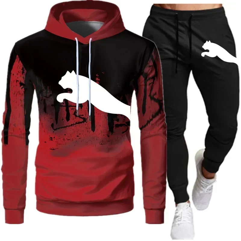 Chándal de 2 piezas para hombre, Conjunto de sudadera con capucha y pantalones de chándal, ropa deportiva informal para correr y Fitness, invierno y