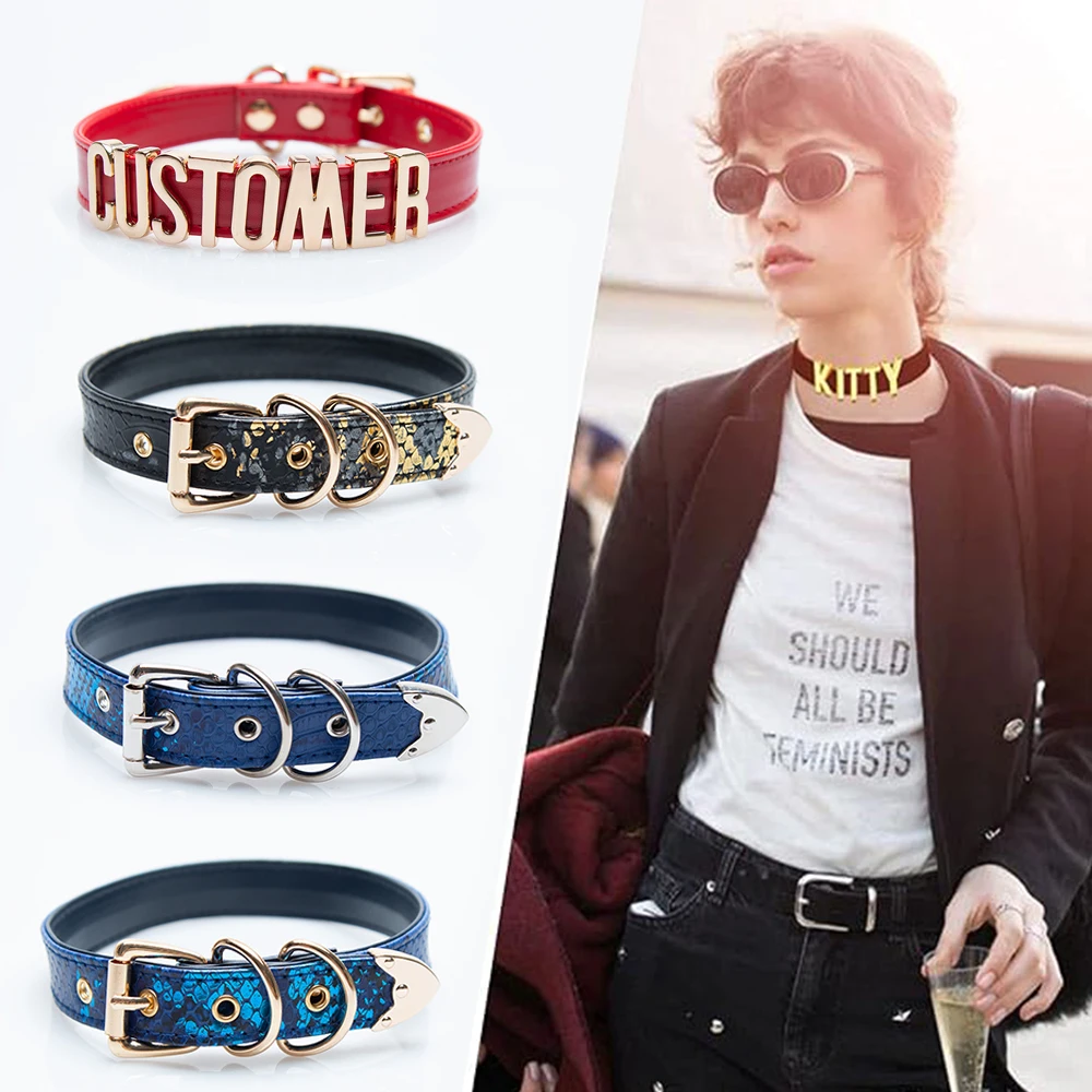 

Custom Letters Choker Necklace Punk Sexy Women Personalized Collars Alphabet Charm Snake Pattern Necklaces DIY Cosplay Accessory