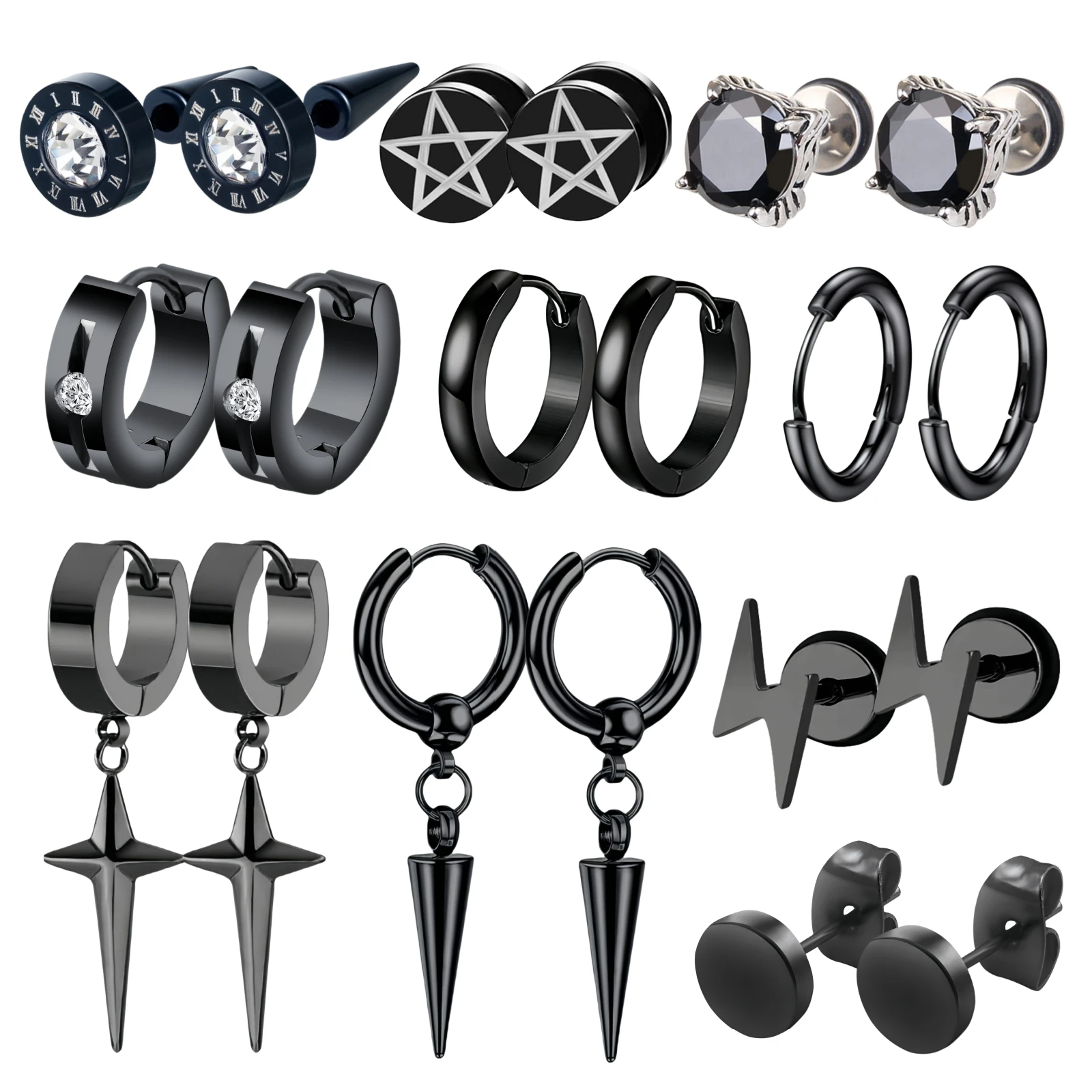 1Pair Vintage Star Gift for Women Stainless Steel Long Hanging Dangle Drop Piercing Earrings for Male Trendy Jewelry Y2k Decora