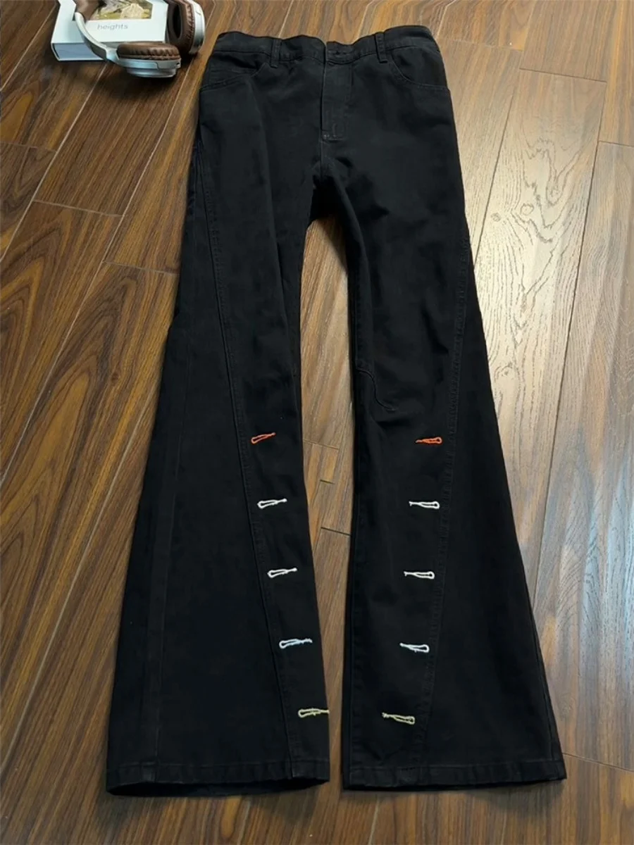 

American High Street Embroidery Flared Jeans Men's Spring Autumn Versatile Slant Cut Workwear Slim Straight Long Pants