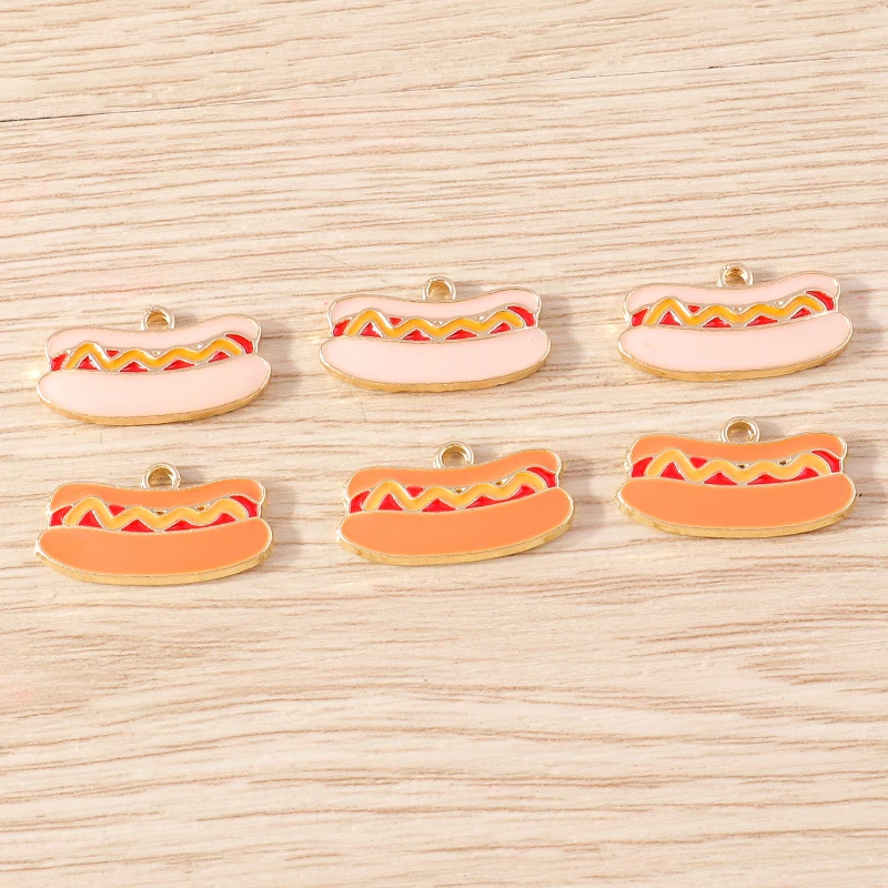 10pcs 20x10mm Cute Food Charms Enamel Hamburger Charms Pendants for Jewelry Making Drop Earrings Necklaces DIY Crafts Supplies