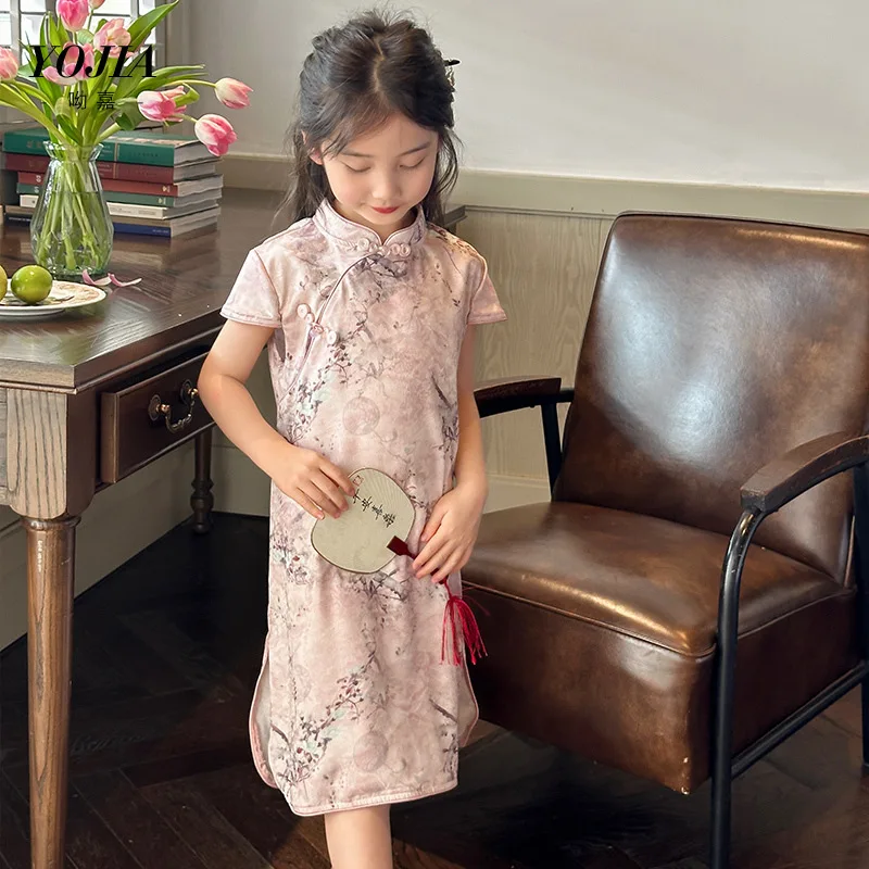 

Girls Cheongsam Dress 2024 New Summer Style Children Dress Chinese Princess Dress Children Baby Girl Skirt Summer Skirt