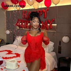 Unique Mermaid Birthday Evening Dress For Black Girl Strapless Lace Short Prom Gowns Africa Special Club Party Gown Customized