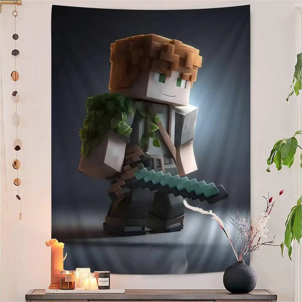 Minecraft Classic Kids Game Anime Tapestry Hippie Flower Wall Carpets Dorm Decor Wall Hanging Home Decor