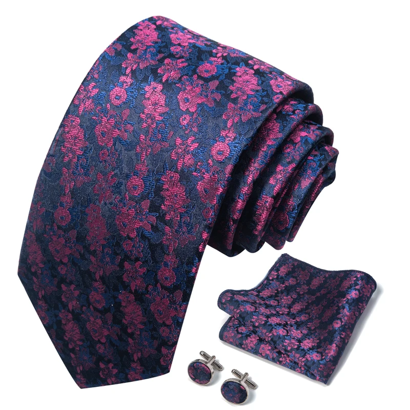 3-teiliges Herrenanzug-Accessoire-Set: Herrenkrawatte, Einstecktuch und Manschettenknöpfe, geeignet für formelle Geschäftsanlässe und Hochzeiten – Detail 4