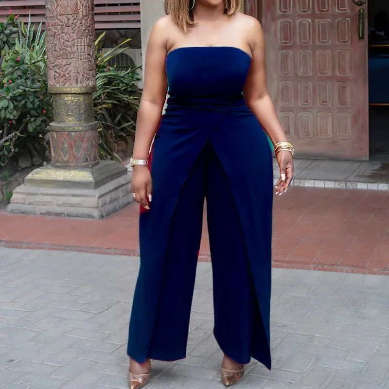 Summer Women's Casual Sleeveless High Waist Elegant Bandeau Jumpsuit Temperament Commuting New Female Sexy Slit Party Jumpsuits