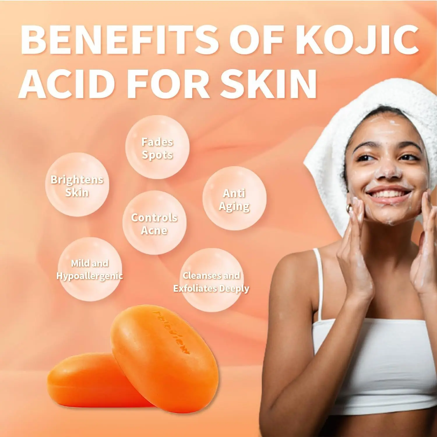 صابون كوجيك حمض الزنجبيل الكركم المصنوع يدويًا لتبييض البشرة وتنظيفها العناية بالحمام الطازج وغير الدهني #2