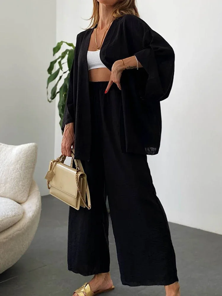 2024 Summer Women\'s Linen Trouser Suit with Blouse Casual Loose Two-piece Set for Elegant Outfits Cotton Pants Women\'s Tracksuit