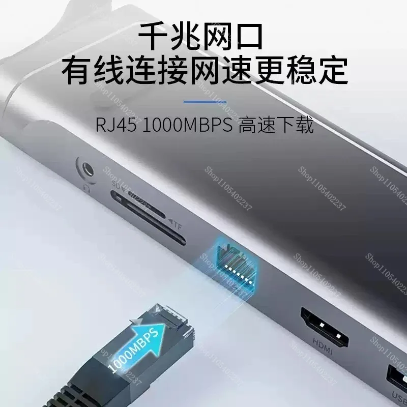 Aluminum Foldable Laptop Stand with Docking Station, PD Charging & RJ45 Ethernet Port, Multi Function Notebook Holder Hub