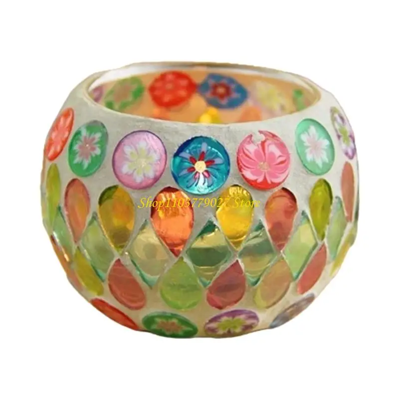 C4DF Practical Glass Candlestick With Colorful Patchwork That Complementing Any Home Decors Styles for Multiple Room