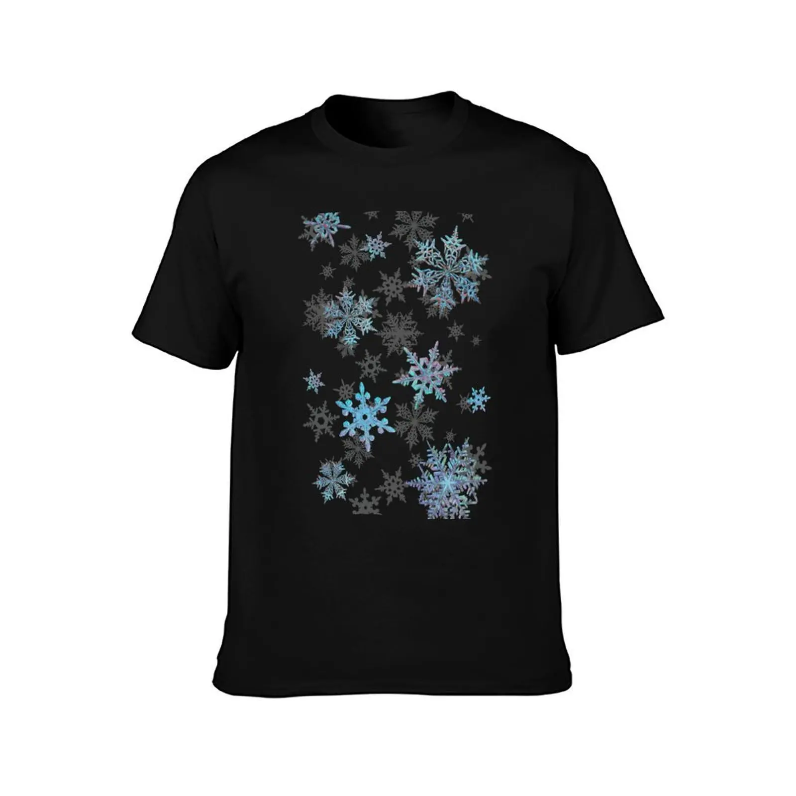 Embroidered Snowflakes blue on white T-Shirt anime t shirts oversize T-Shirt
