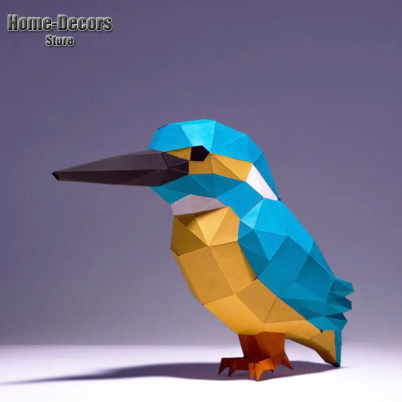 3D Paper Mold Non-Finished Kingfisher Bird Model Folding Paper Work Party DIY Craft Home Desk Floor Decor Figurines Miniatures