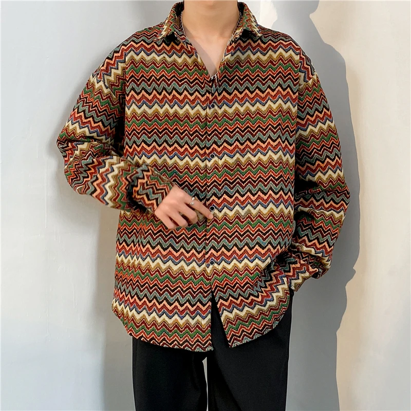 2023 Spring Shirts Men Long Sleeve Oversized Cotton Male Vintage Blouses Korean Clothing Print Loose Male Street Famous M06