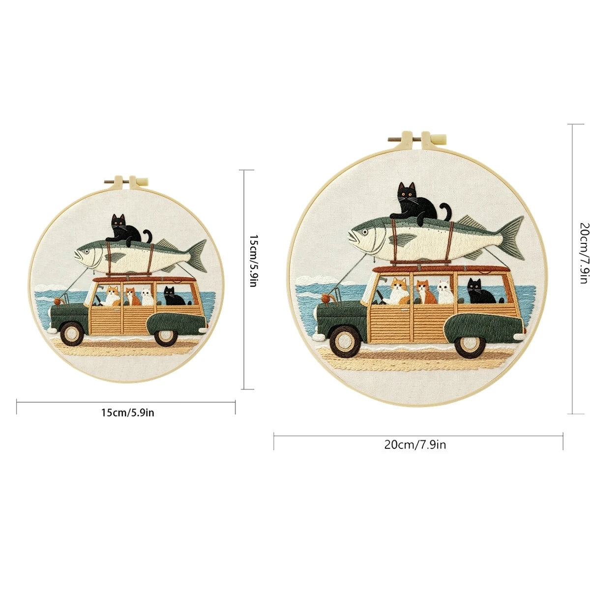 1 Set Auto-Dach Fisch-Katze-Stickerei-Set für Anfänger, DIY-Stickerei-Starter-Kit, Kreuzstich-Kunstgeschenk, Handarbeits-Bastelset – Detail 2